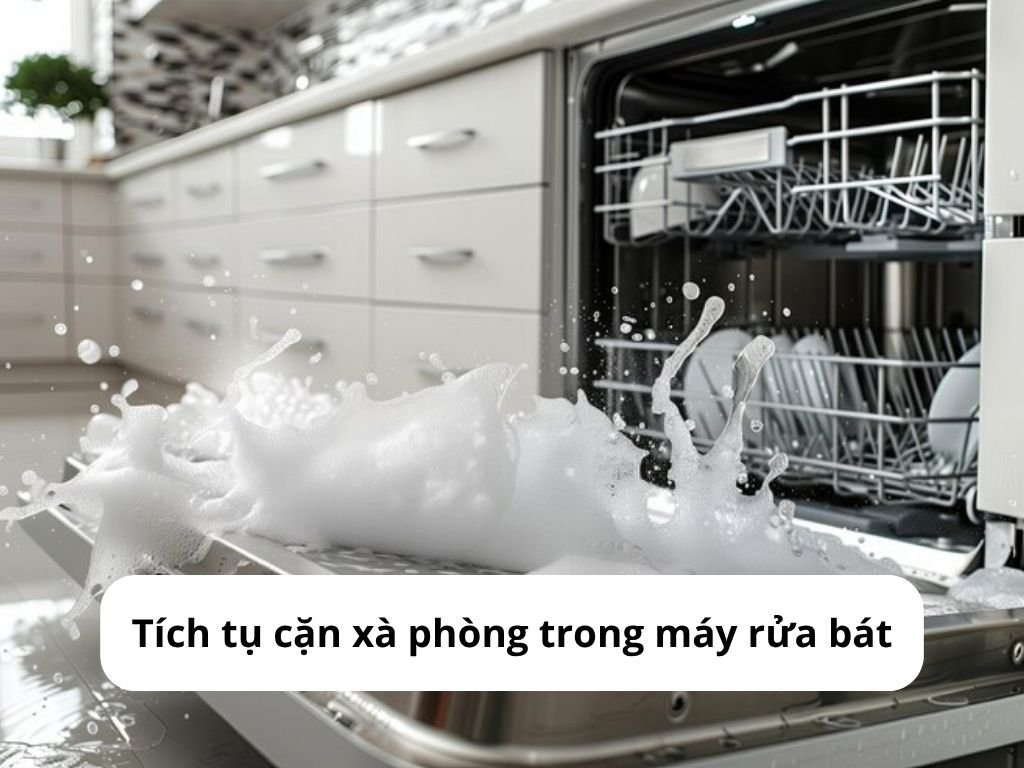 Cặn xà phòng trong hộp đựng chất tẩy rửa máy rửa bát gây lỗi kẹt nắp