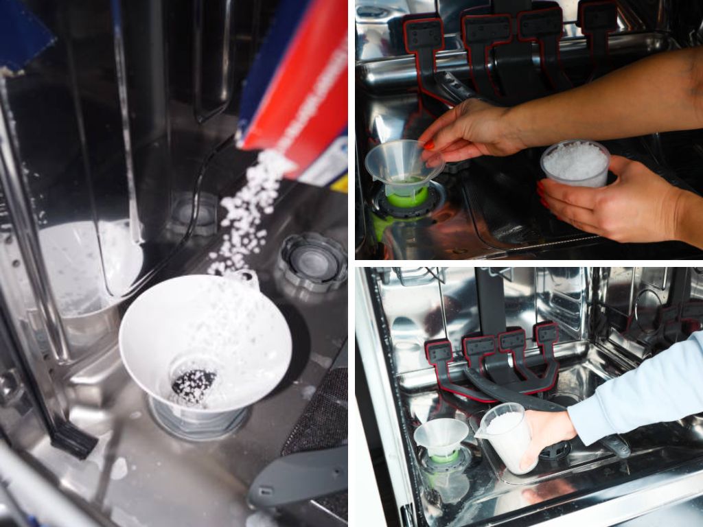 Dùng phễu để đổ muối tránh rơi vãi